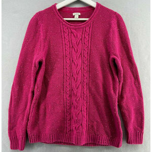L.L. Bean Cable Knit Cotton Sweater Womens Large Fisherman Pink Outdoor Preppy